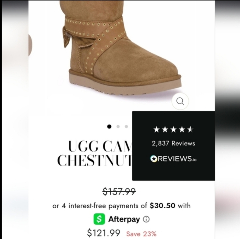 UGG Shearling Cameron Grommet Bow Chestnut Brown 6in Ankle Boot Winter Woman 9 - Picture 11 of 12